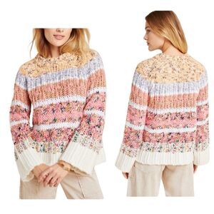 Anthropologie Kahlo Sweater Chunky Striped Knit Alpaca Wool Blend Rainbow Medium